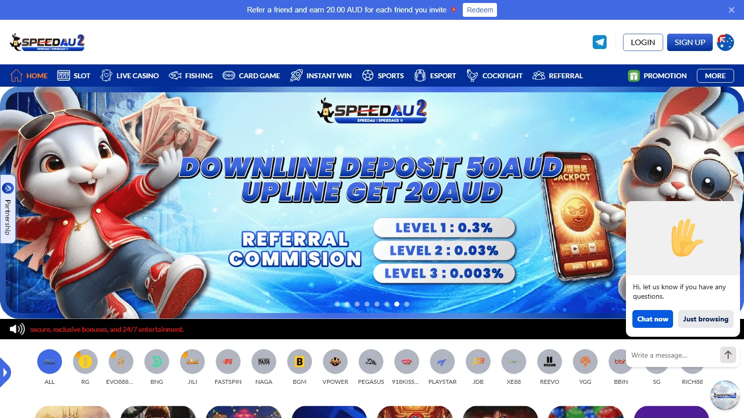 Speedau2 Casino home page on desktop